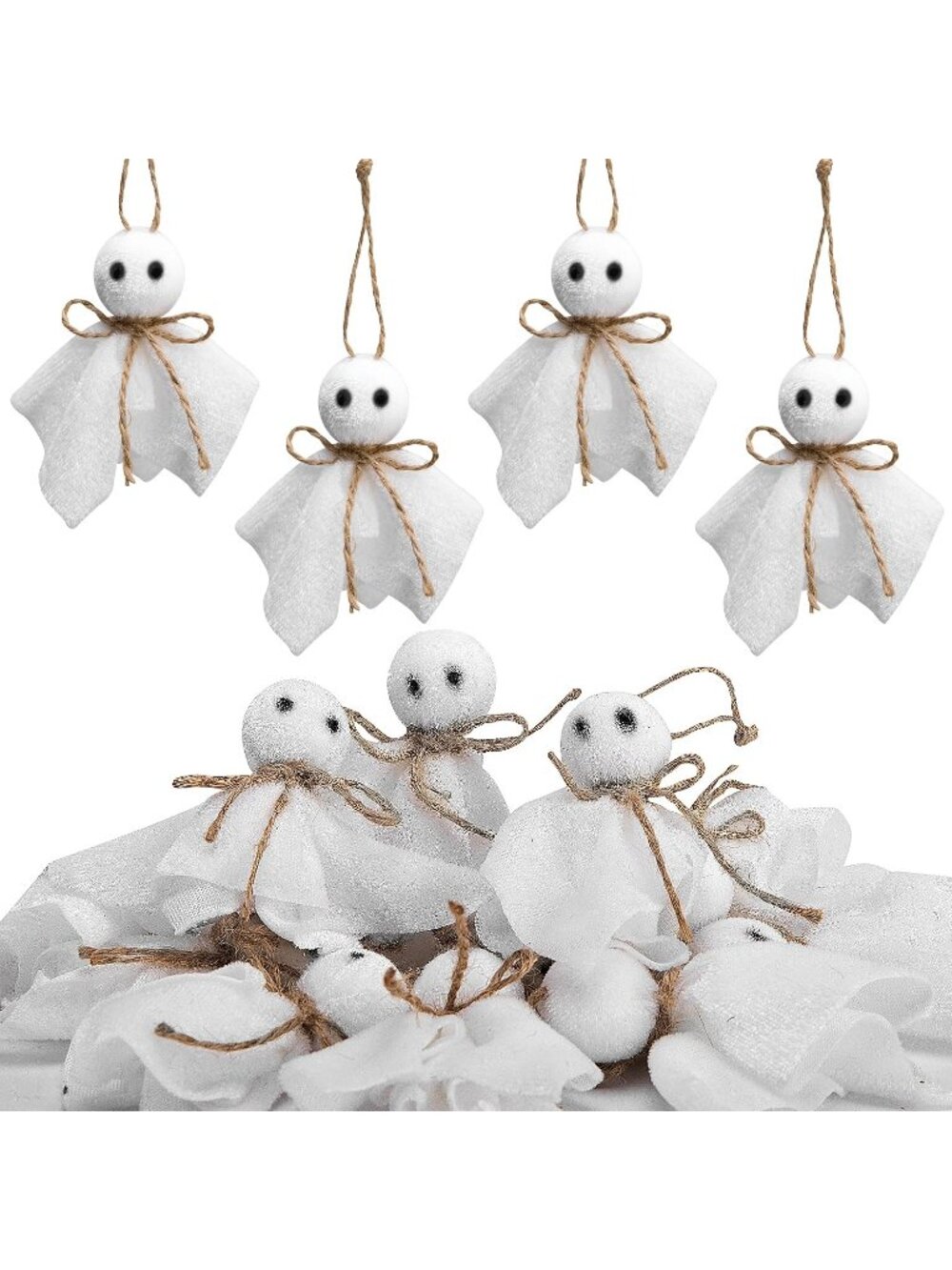 16 Pcs Halloween Ghost Hanging Ornaments- 3 Inch Small A Style Hanging Ghosts